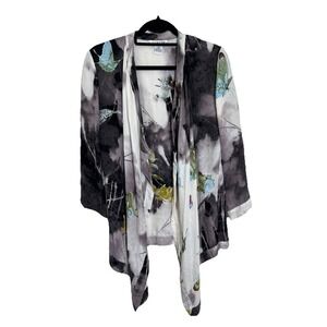 Citron Santa Monica Butterfly Floral Embossed Watercolor Silk Kimono Sz Small